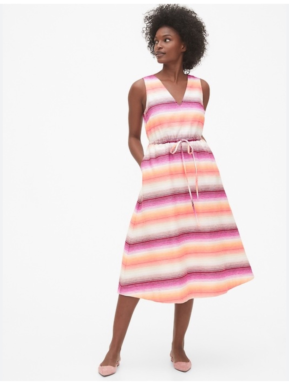 Gap Striped Multicolor Linen Blend Midi Dress Size 14